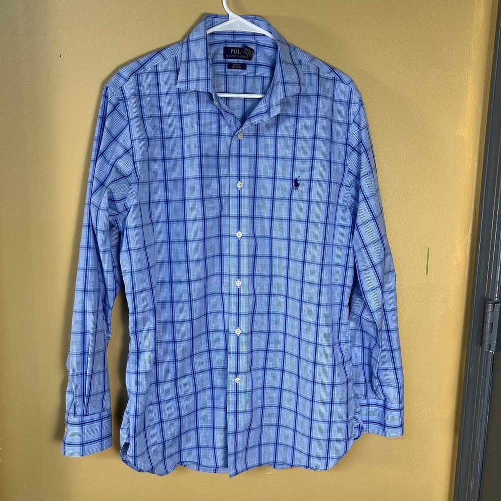Polo Ralph‎ Lauren Slim Fit Easy Care Plaid Check Dress Shirt Men - Picture 2 of 5